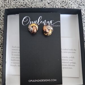 Tri-Tone Knot Stud Earrings - Brass, Copper & Silver